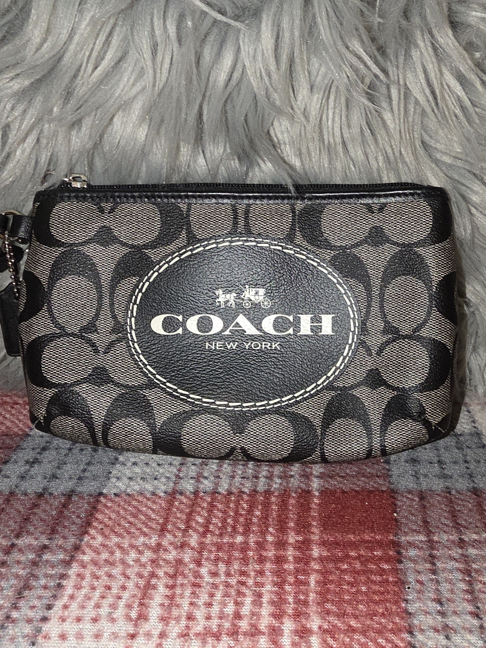 Coach Brown and Black Signature Canvas Wristlet